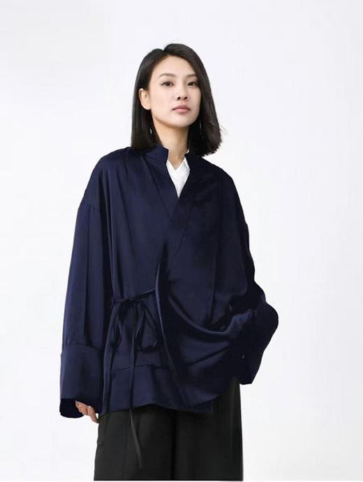 【自营】杨幂同款【100%醋酸】778新中式斜门襟系带顺滑醋酸高端衬衫外套-喜出 商品图0