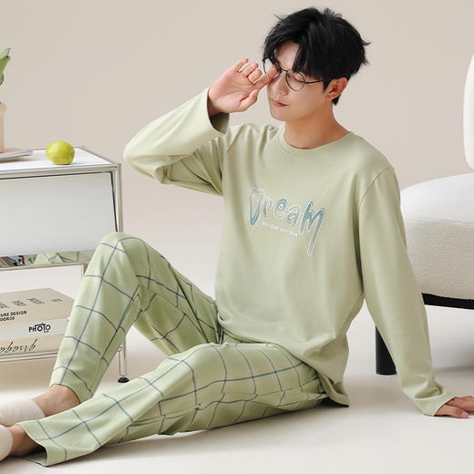 【换季出清】自然醒自在男士家居服针织棉长袖长裤套头睡衣QH 商品图11