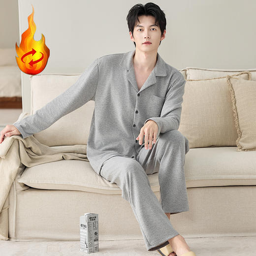 【换季出清】自然醒慢屿男士家居服蚕丝羊毛绒长袖长裤开衫睡衣QH 商品图6