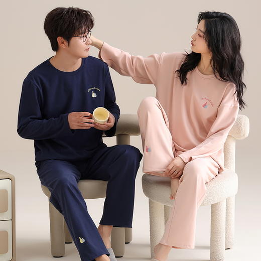 【换季出清】自然醒续暖情侣家居服德绒发热长袖长裤套头男女睡衣QH 商品图12