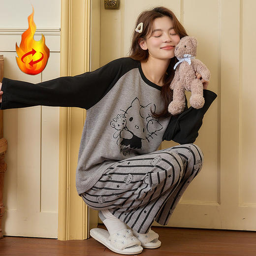 【换季出清】自然醒糯居女生家居服蚕丝羊毛绒长袖长裤套头睡衣QH 商品图5