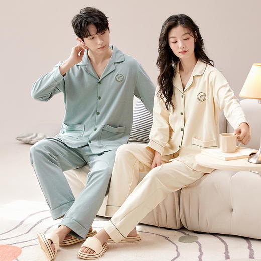 【换季出清】自然醒予温情侣家居服德绒发热长袖长裤开衫男女睡衣QH 商品图7