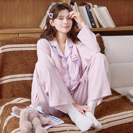 【换季出清】自然醒轻歌针织棉睡衣女士春秋季长袖开衫可外穿高级感休闲宽松家居服套装QH 商品图12