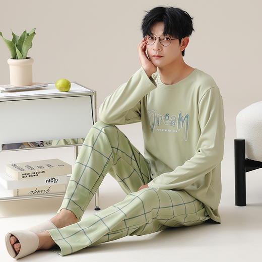 【换季出清】自然醒自在男士家居服针织棉长袖长裤套头睡衣QH 商品图12