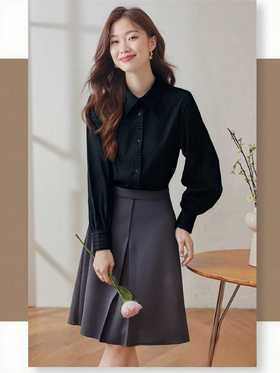 【秋新品】古泥7027 100%天丝设计感压褶长袖衬衫-喜出