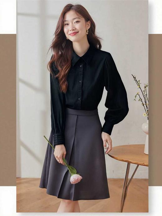 【秋新品】古泥7027 100%天丝设计感压褶长袖衬衫-喜出 商品图0