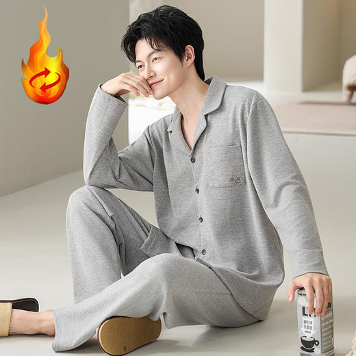 【换季出清】自然醒慢屿男士家居服蚕丝羊毛绒长袖长裤开衫睡衣QH 商品图9