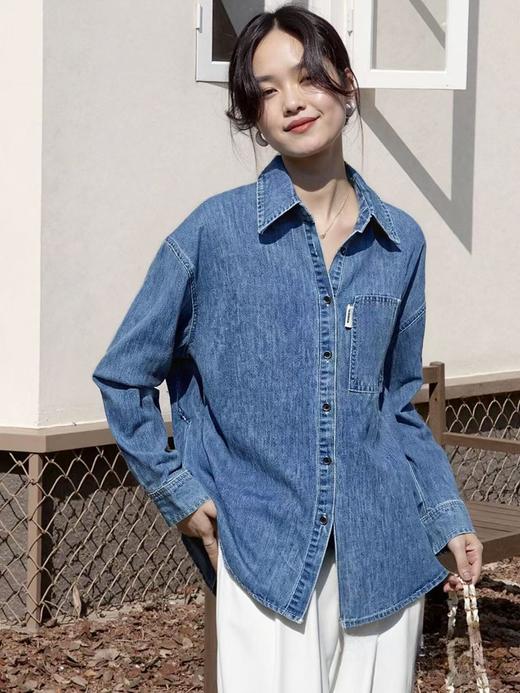 【秋新品】古泥5925 中长小标宽松牛仔衬衫-喜出 商品图1