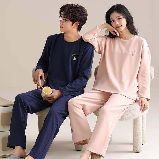 【换季出清】自然醒续暖情侣家居服德绒发热长袖长裤套头男女睡衣QH 商品图14