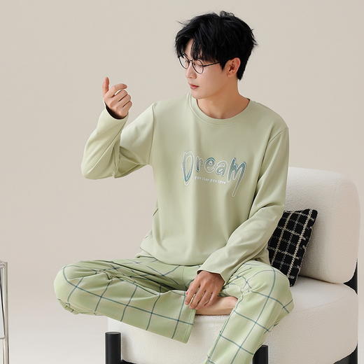 【换季出清】自然醒自在男士家居服针织棉长袖长裤套头睡衣QH 商品图6