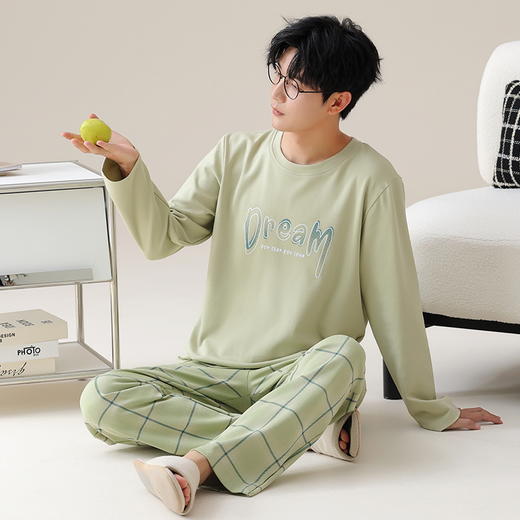 【换季出清】自然醒自在男士家居服针织棉长袖长裤套头睡衣QH 商品图8
