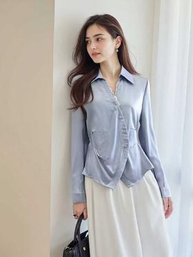 冰点价！仅限11.11！退货勿拍【秋新品】维纳真蒂2829蕾丝V领系带衬衫-喜出