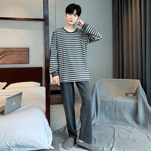 【换季出清】自然醒安隅男士家居服德绒保暖长袖长裤套头睡衣QH 商品图1