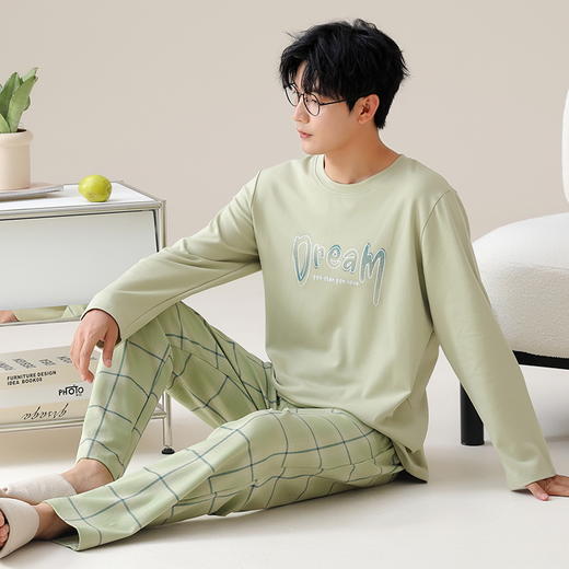 【换季出清】自然醒自在男士家居服针织棉长袖长裤套头睡衣QH 商品图9