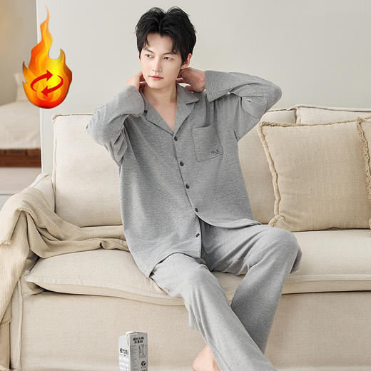 【换季出清】自然醒慢屿男士家居服蚕丝羊毛绒长袖长裤开衫睡衣QH 商品图5