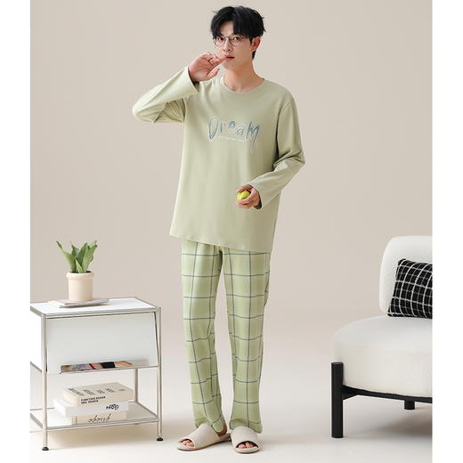 【换季出清】自然醒自在男士家居服针织棉长袖长裤套头睡衣QH 商品图14