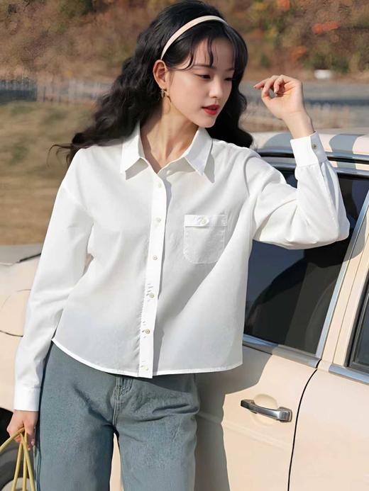 【自营】5083 100%棉白色短款长袖衬衫-喜出 商品图0