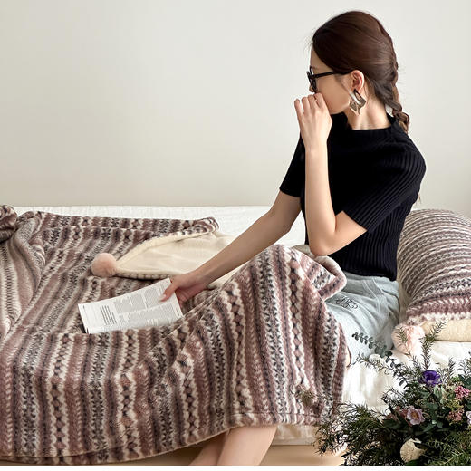 自然醒秋冬费尔岛双面盖毯午睡毯沙发毯床尾毯车载毯子MT 商品图1