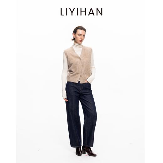 LIYIHAN 2025秋冬通勤羊绒马夹针织衫开衫女小众设计感卡其色毛衣 商品图2