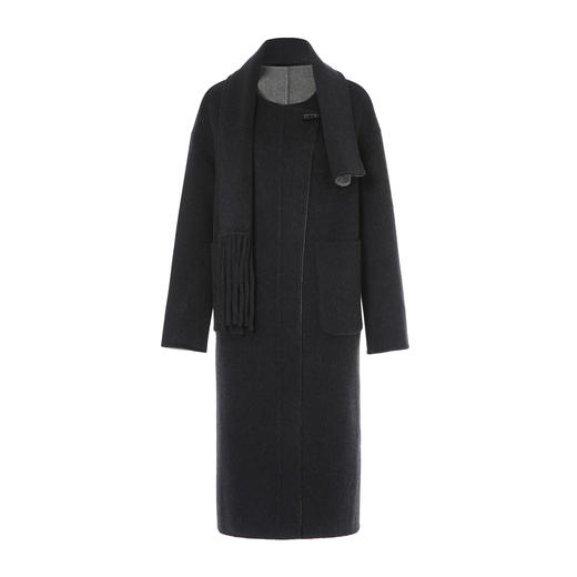 EITIE爱特爱气质清冷灰色围巾领直筒双面呢羊毛大衣秋冬新款D2514909大衣 商品图6