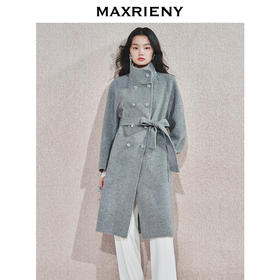 MAXRIENY肌理感立领澳毛双面呢灰色外套中长款24冬新款绵羊毛大衣(货号:MS85CT771)