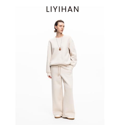 LIYIHAN 2025冬新款棉质加绒圆领卫衣米白色女休闲套装小众设计感 商品图2