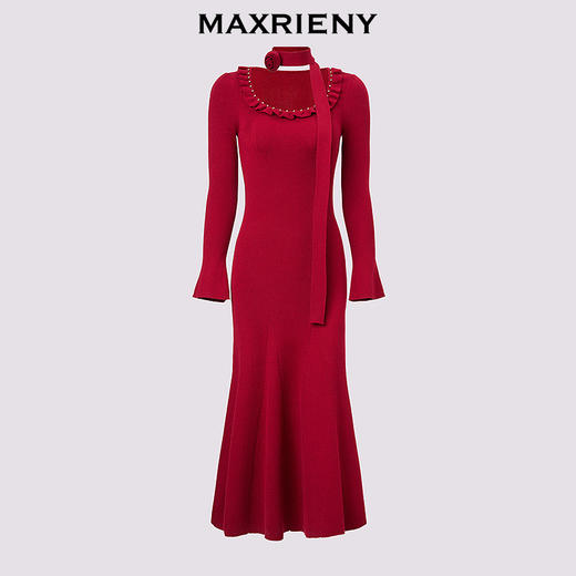 【商场同款-节庆穿搭】MAXRIENY精致复古新年红连衣裙修身针织裙(货号:MC85DR771) 商品图4