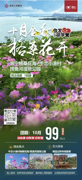 “金秋十月 格桑花开” 晋宁格桑花海+牛恋小渔村+捞鱼河湿地公园一日游（YX）
