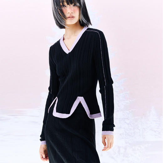 撞色宽边羊绒打底衫 商品图3