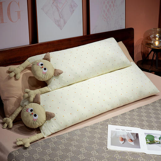 自然醒双层纱举手猫咪长条抱枕QYL 商品图7