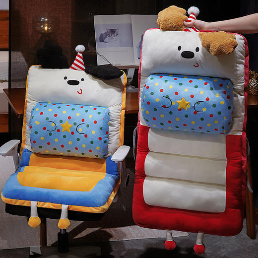 自然醒三维立体PP棉翘耳小狗护腰横条连体坐垫QYL 商品图11