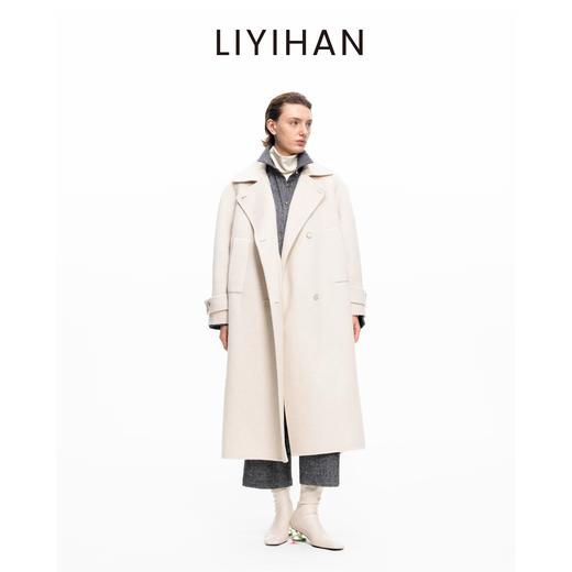 LIYIHAN 2025冬新款通勤绵羊毛V领大衣米白女毛呢外套小众设计感 商品图2
