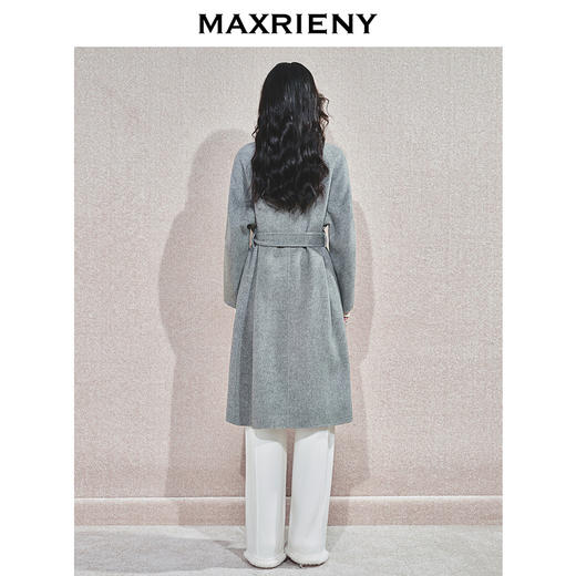 MAXRIENY肌理感立领澳毛双面呢灰色外套中长款24冬新款绵羊毛大衣(货号:MS85CT771) 商品图3