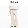 LIYIHAN 2025秋冬新款棉质加绒针织休闲裤米白色女直筒裤子设计感 商品缩略图0