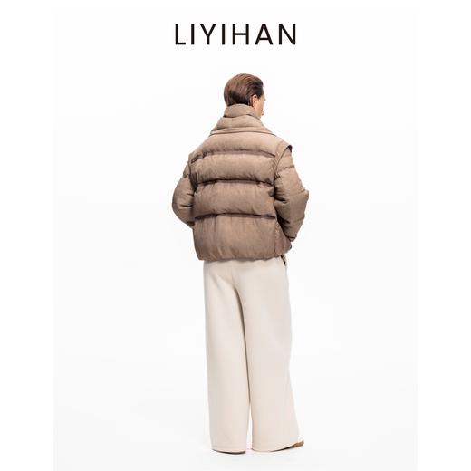 LIYIHAN 2025冬季新款通勤亚麻咖色保暖短外套90白鹅绒羽绒服女 商品图4