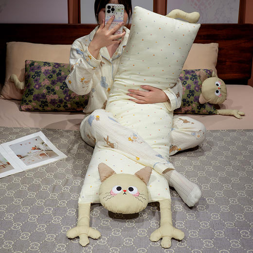 自然醒双层纱举手猫咪长条抱枕QYL 商品图12