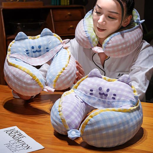 自然醒方巾喵格子驼峰U型枕QYL 商品图14