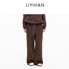 LIYIHAN 2025秋冬新款棉质加绒针织休闲裤米白色女直筒裤子设计感 商品缩略图1