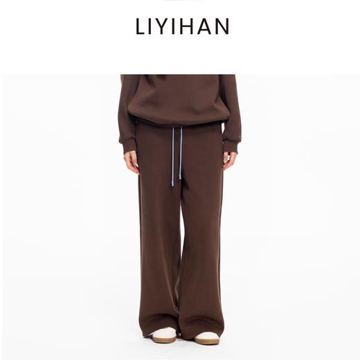 LIYIHAN 2025秋冬新款棉质加绒针织休闲裤米白色女直筒裤子设计感 商品图1