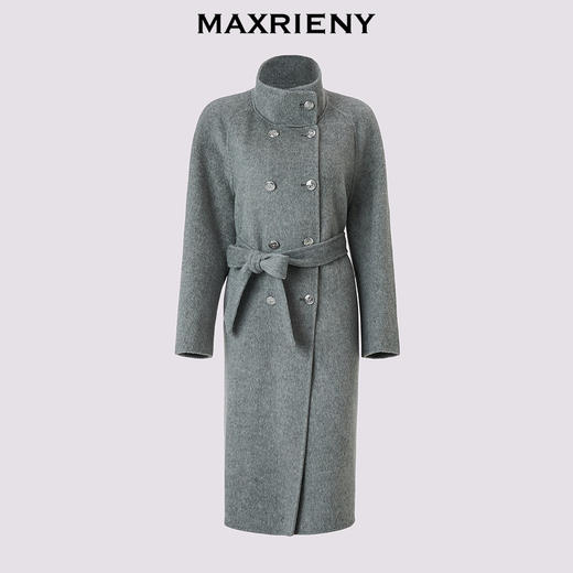 MAXRIENY肌理感立领澳毛双面呢灰色外套中长款24冬新款绵羊毛大衣(货号:MS85CT771) 商品图4