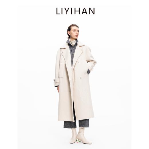 LIYIHAN 2025冬新款通勤绵羊毛V领大衣米白女毛呢外套小众设计感 商品图4
