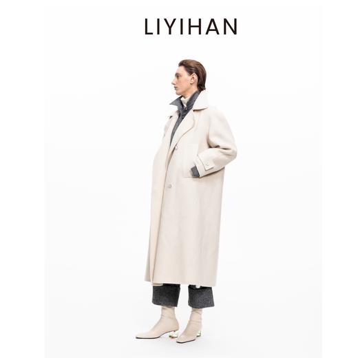 LIYIHAN 2025冬新款通勤绵羊毛V领大衣米白女毛呢外套小众设计感 商品图3