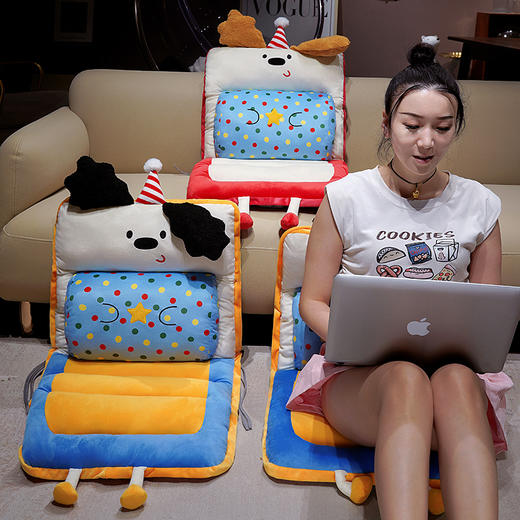 自然醒三维立体PP棉翘耳小狗护腰横条连体坐垫QYL 商品图12