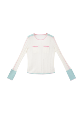 撞色超薄羊毛修身打底