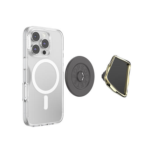 【晨间器物】静石·曜石黑·MagSafe圆啪嗒 MAGSAFE磁吸手机气囊支架 Round圆啪嗒系列 黑色 异形珐琅 商品图3