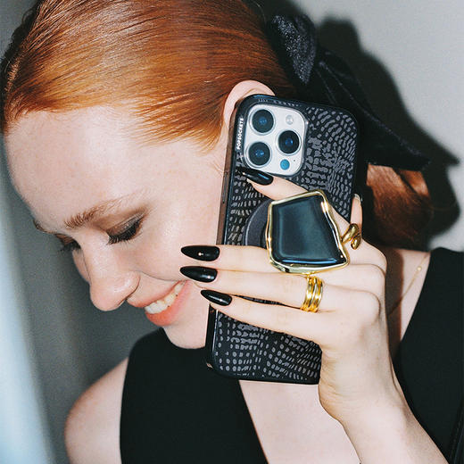 【晨间器物】静石·曜石黑·MagSafe圆啪嗒 MAGSAFE磁吸手机气囊支架 Round圆啪嗒系列 黑色 异形珐琅 商品图1