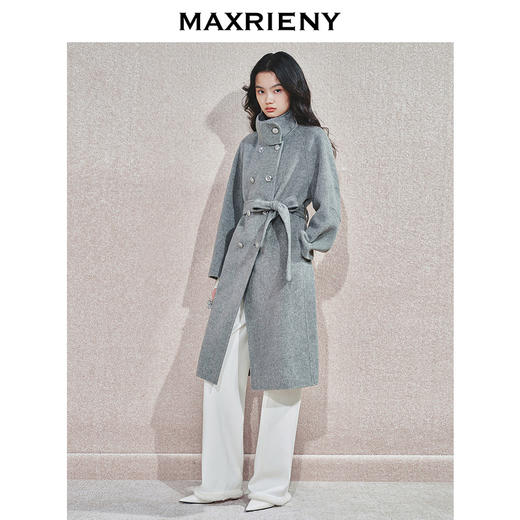 MAXRIENY肌理感立领澳毛双面呢灰色外套中长款24冬新款绵羊毛大衣(货号:MS85CT771) 商品图1