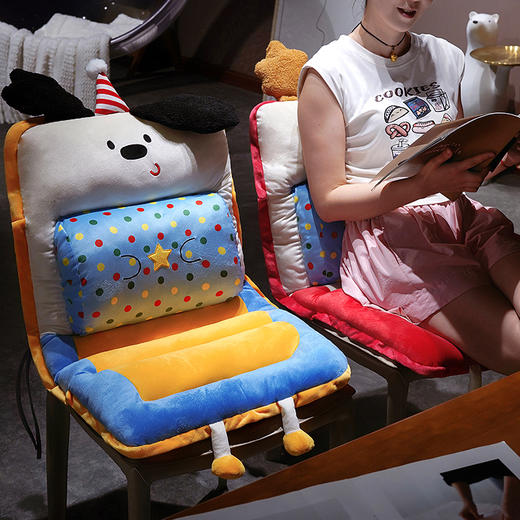 自然醒三维立体PP棉翘耳小狗护腰横条连体坐垫QYL 商品图14