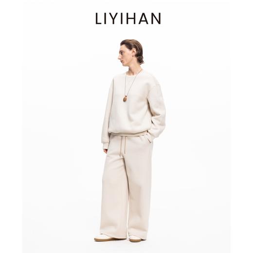 LIYIHAN 2025冬新款棉质加绒圆领卫衣米白色女休闲套装小众设计感 商品图3
