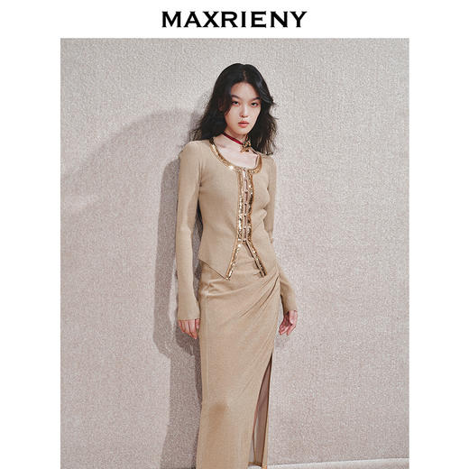 【宫廷巴洛克-商场同款】MAXRIENY精致复古铅笔抽褶开衩半裙24秋(货号:MC85SK548) 商品图1